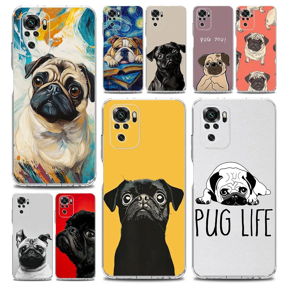 Capa de telefone para xiaomi redmi note 14 13 12 4g 9S 9 10 11 pro plus 5g 14c 13c 12c 10c 9a capa tpu macia animal pug preto perto