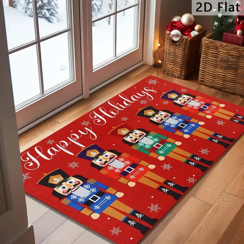 VIKAMA Nutcracker Christmas Mat Happy Holidays Indoor-Outdoor Red Porch Carpet Home Decor For Winter Welcome Guests Doormats