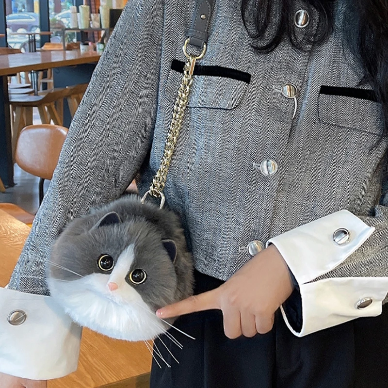 Cat Bag Handmade High Quality Gray And White Plush Cat Bag Large Capacity Handbag Cross-body Bag Available For Women Handbag