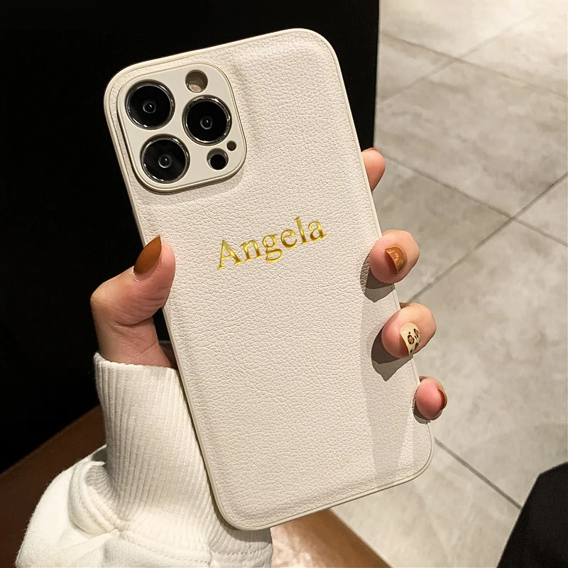 Personalised Custom Name Initials Letters Case For iPhone 16 15 14 13 12 11 Pro Max 3D Engrave DIY Luxury Korea Leather Cover 15