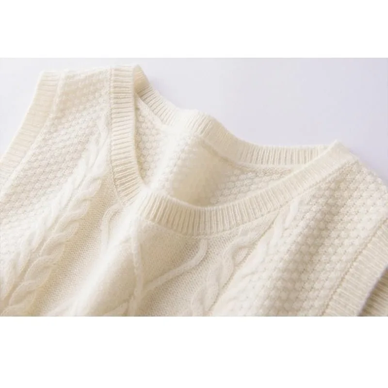 니트 조끼 여성용 단색 트위스트 라운드 넥 짧은 봄 가을 민소매 스웨터