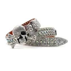 Cinto de strass estilo ocidental, fivela do crânio, hip hop, tendência punk, moda estilo, embalagem caixa de presente, venda quente