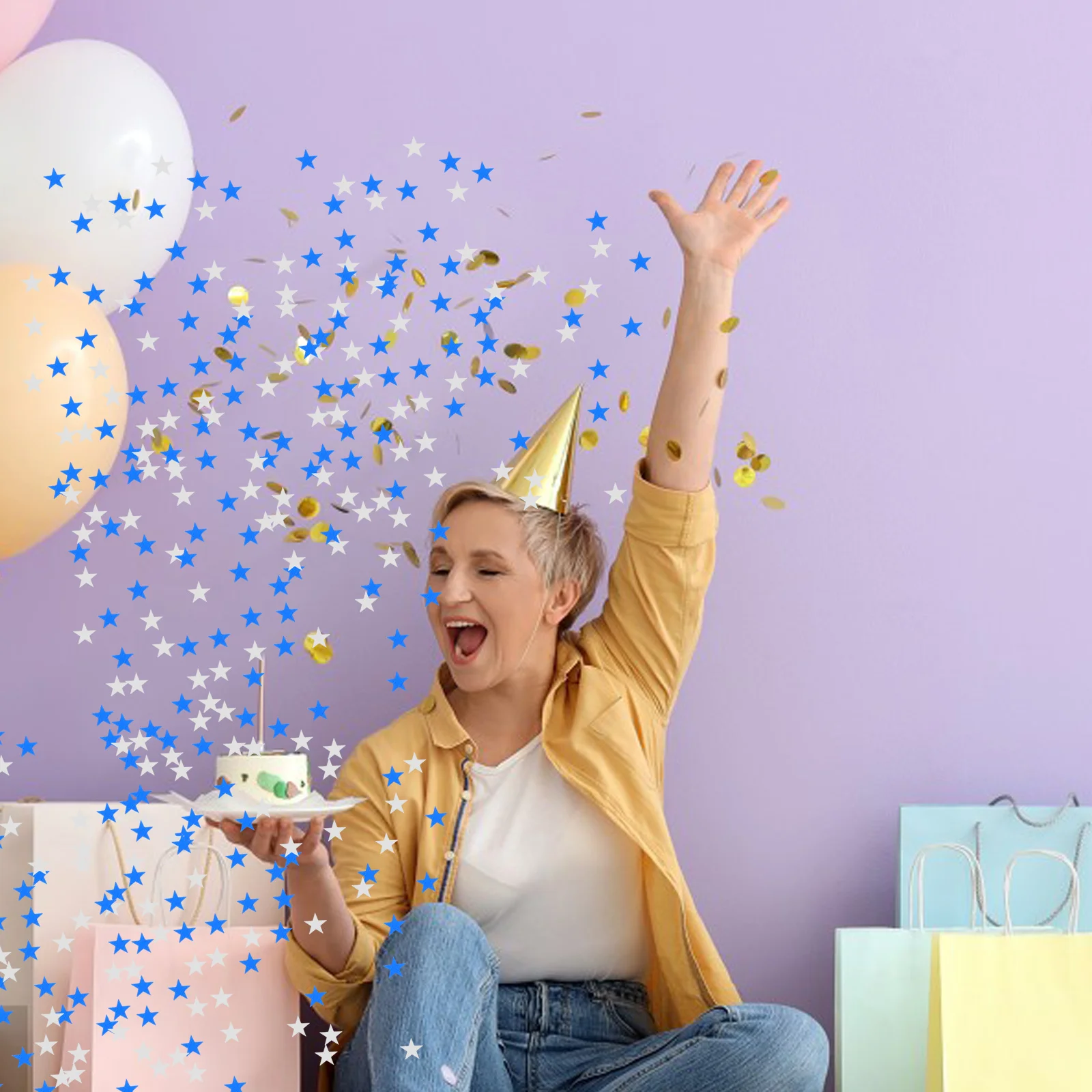 

2000Pcs 10mm Blue Silver Pentagram Confetti Eco-Friendly Safe Long Term Use Birthday Festival Pentagram Confetti