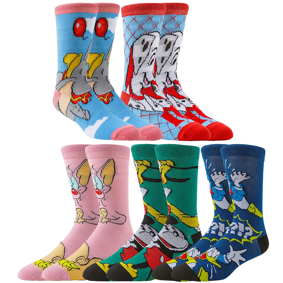 5 ペア男性女性ディズニーアニメソックスヒップホップストリートファッションノベルティおかしいカジュアルクルー漫画