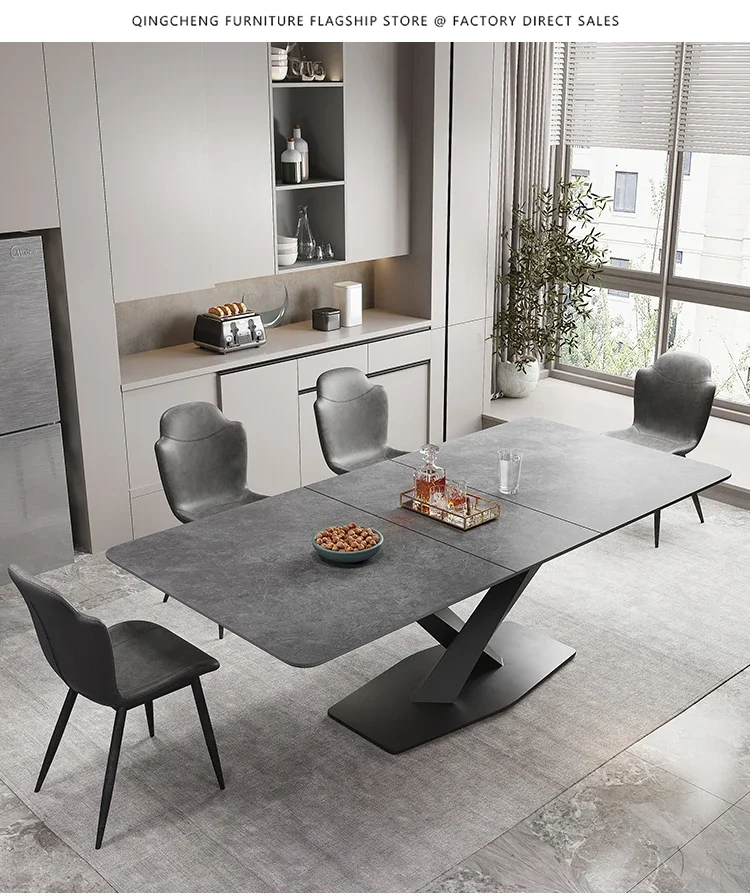 Simple Italian Minimalist Dining Table Small Household Light Luxury Rock Plate Telescopic Deformable Dining Table And Chair