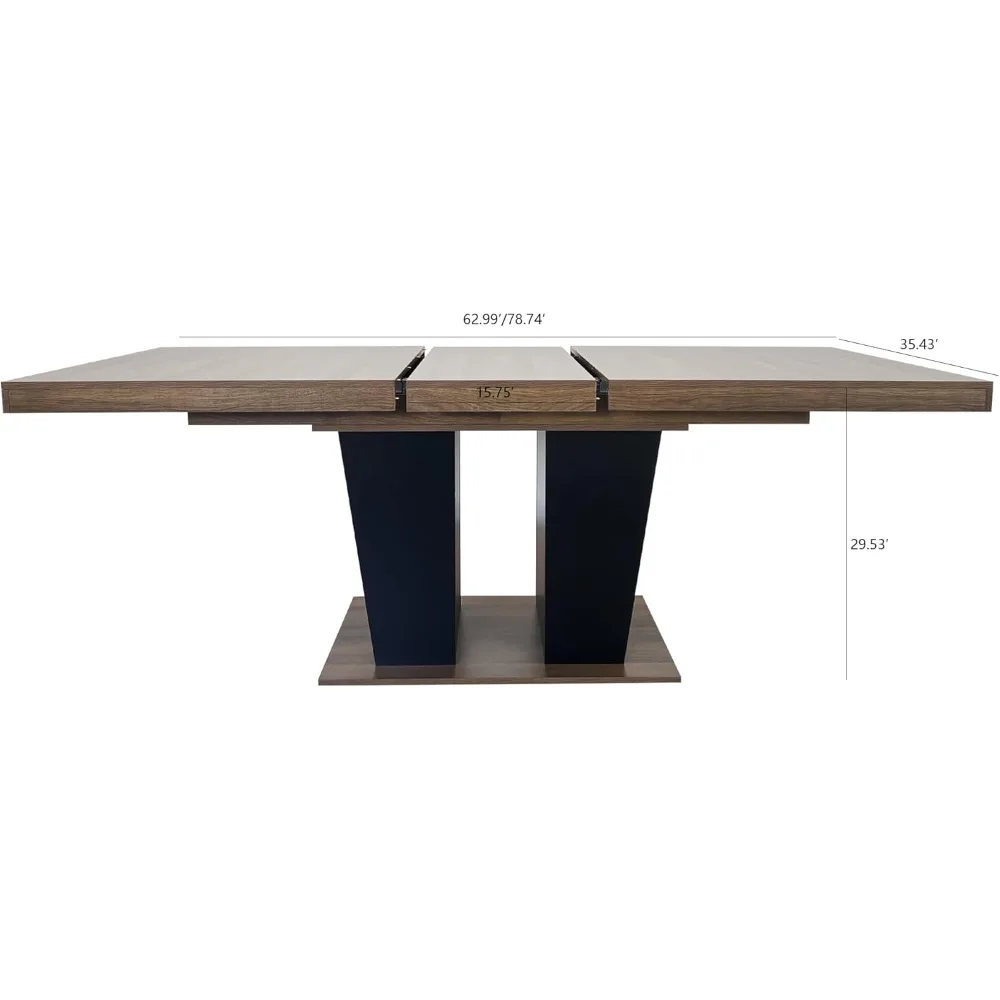 Mesa de jantar extensível de 78,74 "para 6 8 10, mesa de cozinha expansível de madeira moderna de fazenda com base de colunas duplas