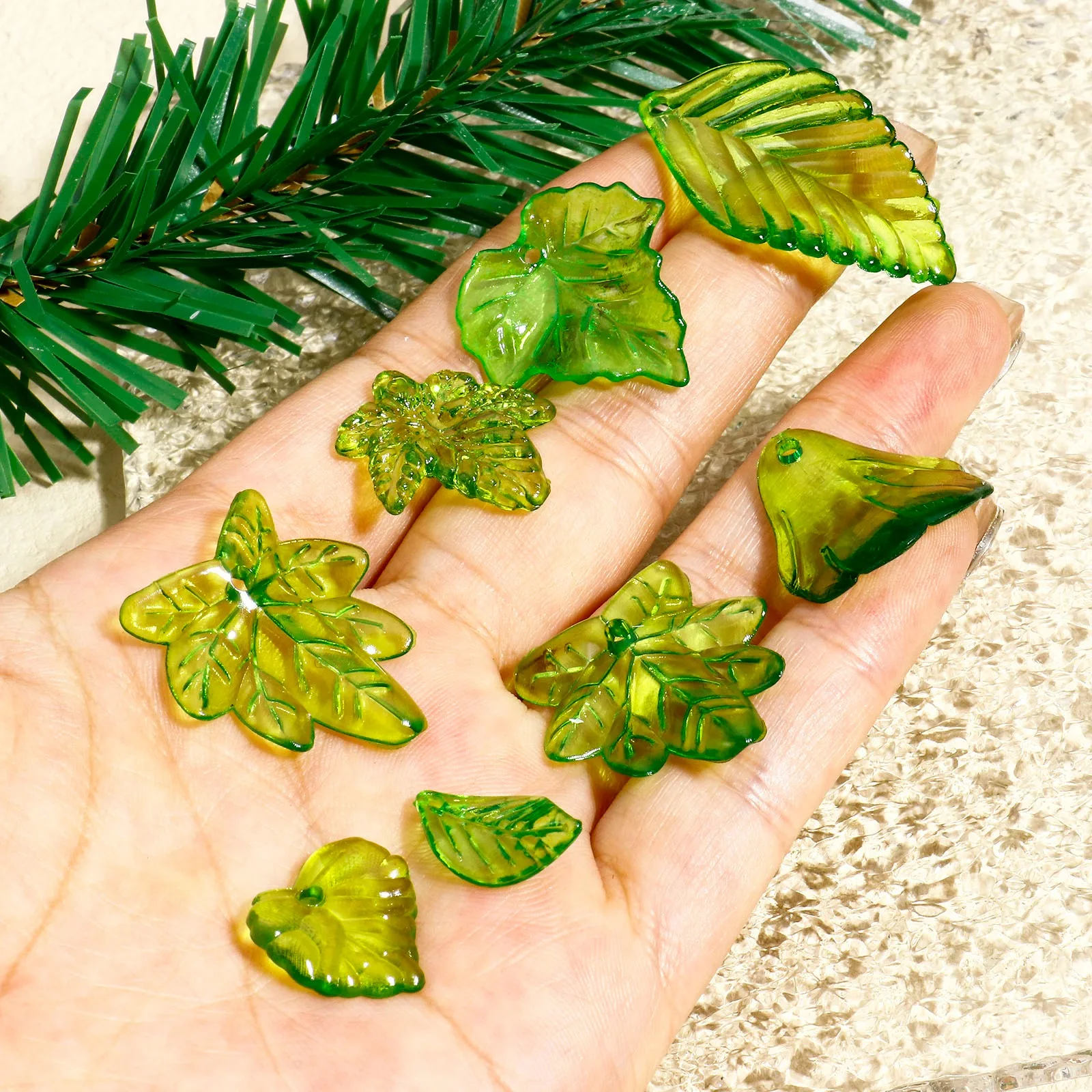100pcs Acrylic Beads Leaf Green Transparent Spacer Beads For Charms DIY Necklace Bracelets Women Men Jewelry Making Findings