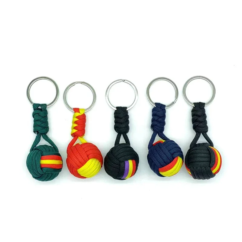 Military Parachute Woven Rope Ball Keychain Lanyard Key Ring Monkey Fist Key Chains Outdoors Survival Tool Jewelry