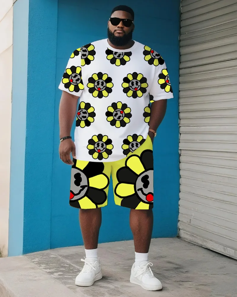 

Big & Tall S-9XL Men's Plus Size Hip-Hop Short-Sleeved T-Shirt Shorts Two-Piece Set