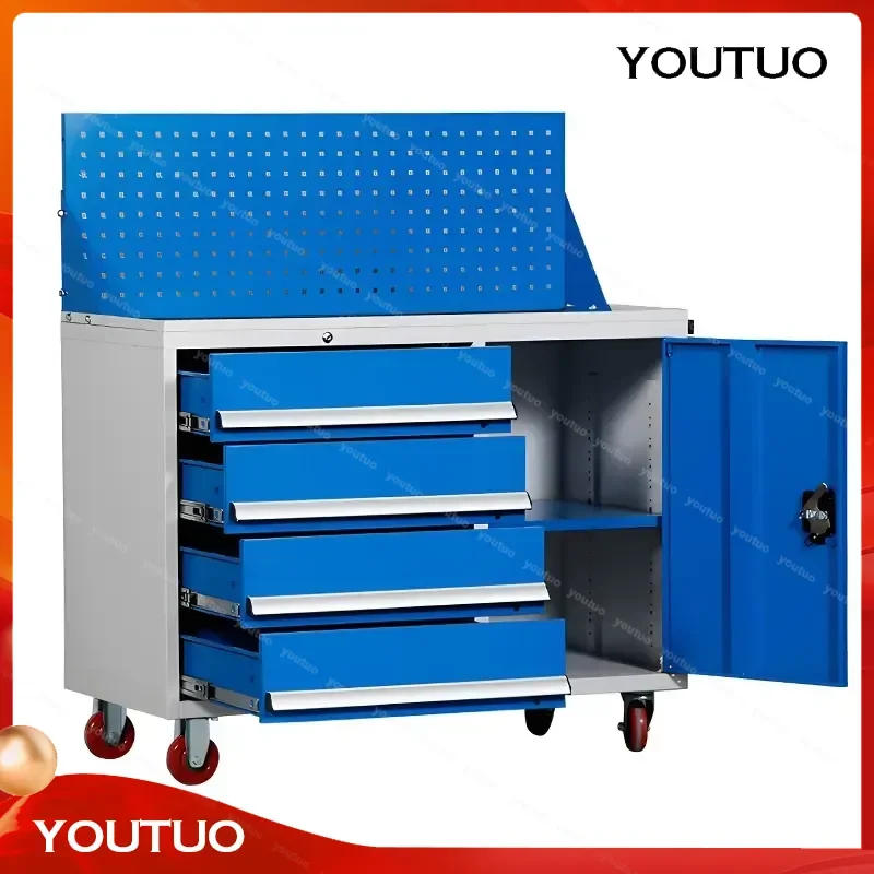 for Modern Workshop Iron 4 Drawer Single Door Steel Mobile Toolbox Metal Tool Locker With Wheels Tool Cabinet