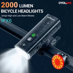 CYCLAMI Bicycle Headlight 2000Lumens Waterproof Power Bank Flashlight USB Rechargeable MTB Road Bike Cycling Safety Front Lamp