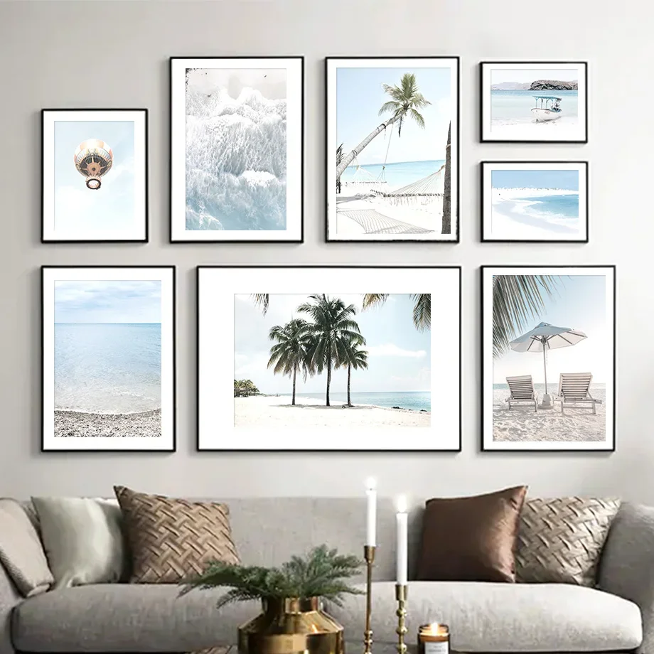 Ocean Palm Tree Beach Chair Boat Hammock Wall Art Canvas Painting Nordic Posters And Prints Wall Pictures For Living Room Decor