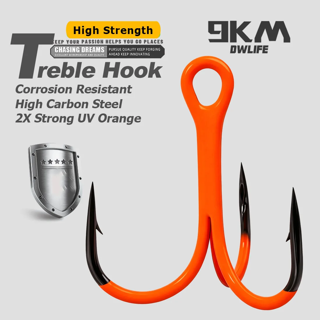 Hameçons triples de pêche 9KM, 5-10 pièces, orange UV, triple hameçon 2X résistant, hameçons de remplacement pour leurres durs, pêche en eau salée et en eau douce