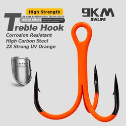 9KM Fishing Treble Hooks 5-10pcs Orange UV Triple Hook 2X Strong Replacement Hooks on Hard Lures Saltwater Freshwater Fishing