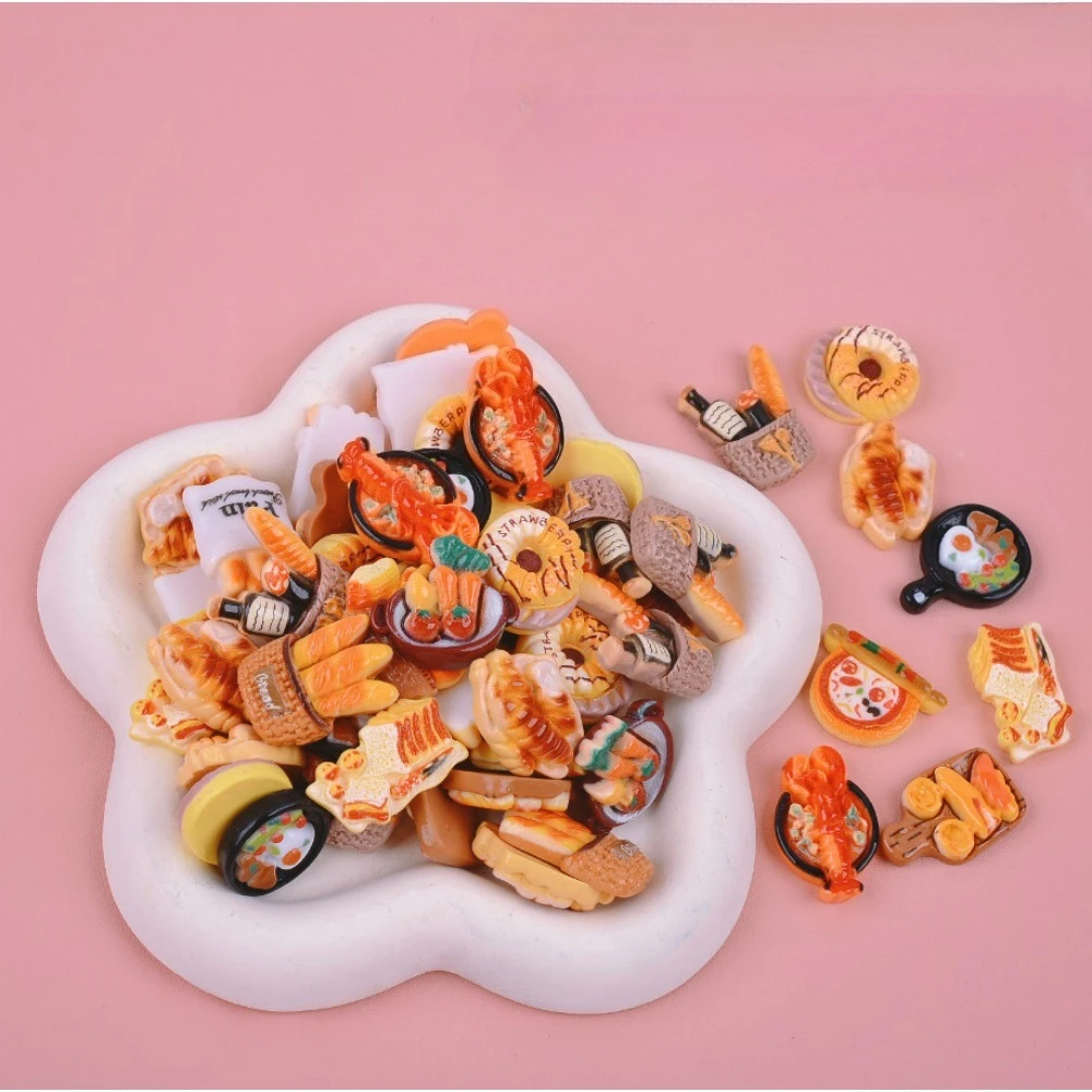 10 pièces résine mignon Simulation alimentaire résine pain Pizza Simulation homard bricolage Scrapbook cadre épingle à cheveux artisanat téléphone poupée Miniature