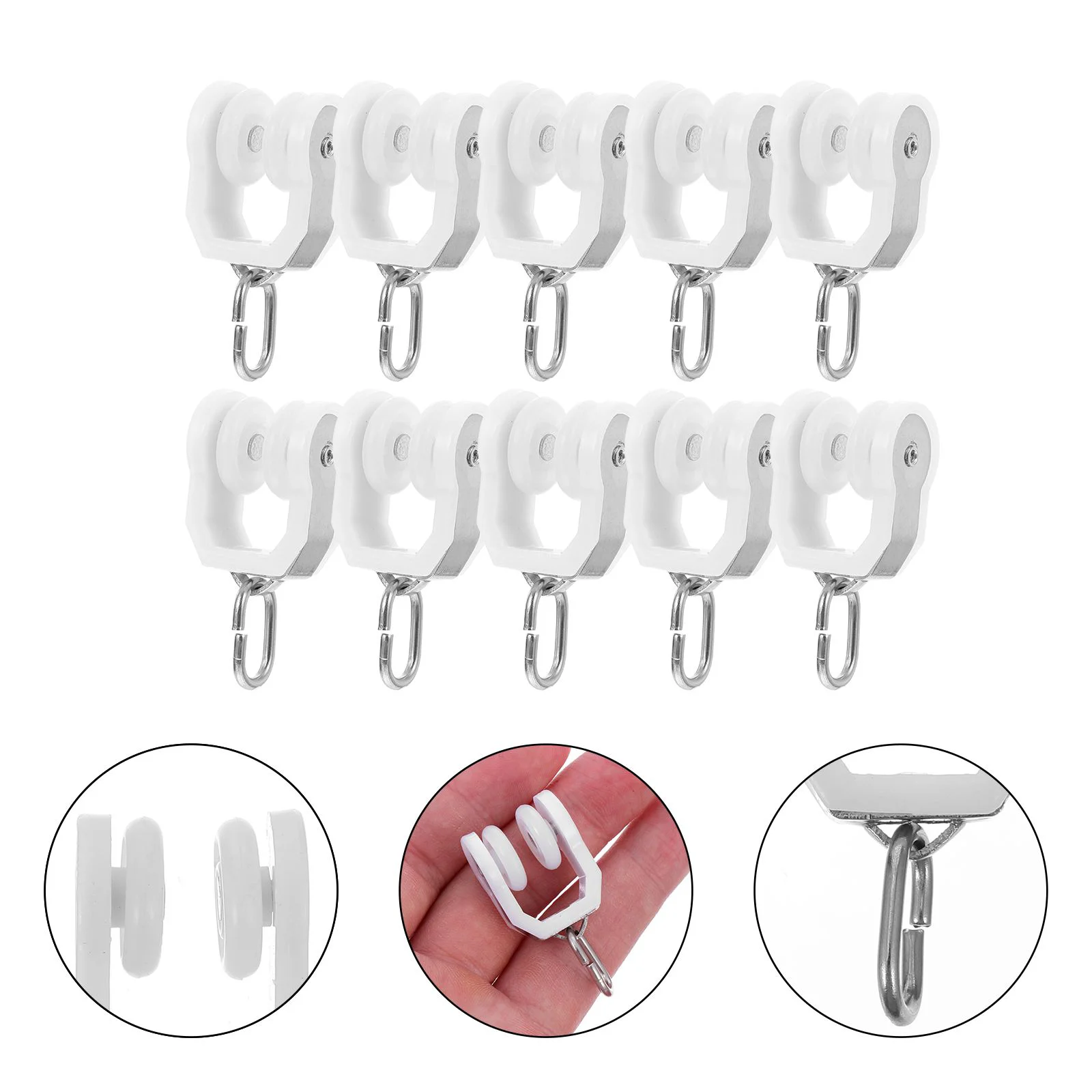 10 Pcs Pulley Curtains Ceiling Carrier Track Glider Rail Roller Hook Scroll Wheel