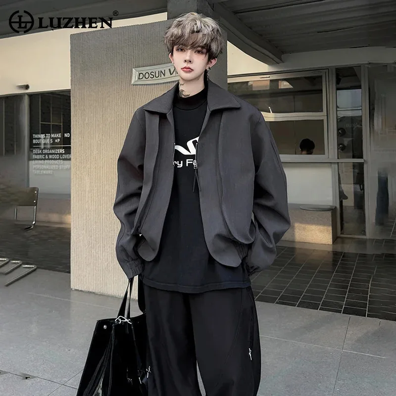 

LUZHEN 2025 новая осенняя персонализированная лоскутная куртка с эластичной резинкой на талии, мужская уличная одежда, однотонная повседневная мужская одежда JY4483
