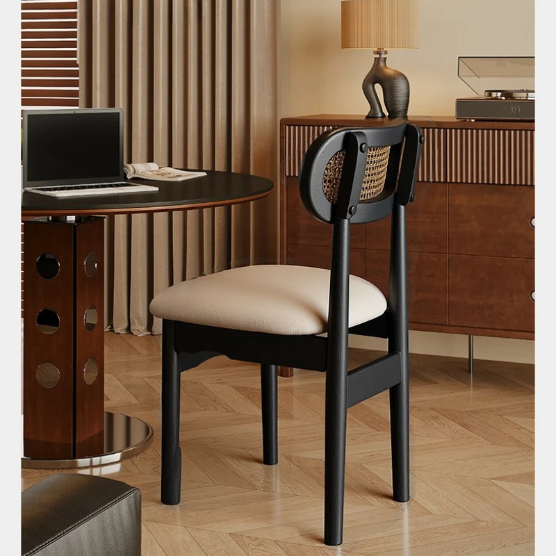 Vintage Rattan Dining Chairs, Home Vintage Solid Wood Rattan Chairs, Backrest Chairs, Soft Package Dining Tables and Chair