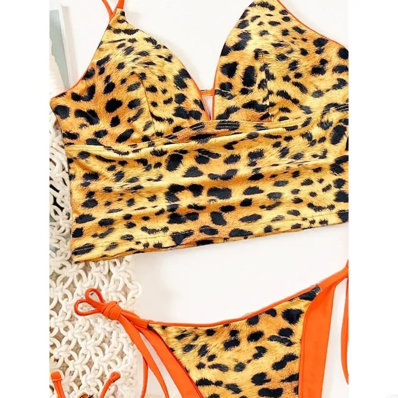 Fashion V Neck Hanging Tankini Set Leopard Design Build In Wire Support No Padding For Tropical Holiday Beachwear 24BD