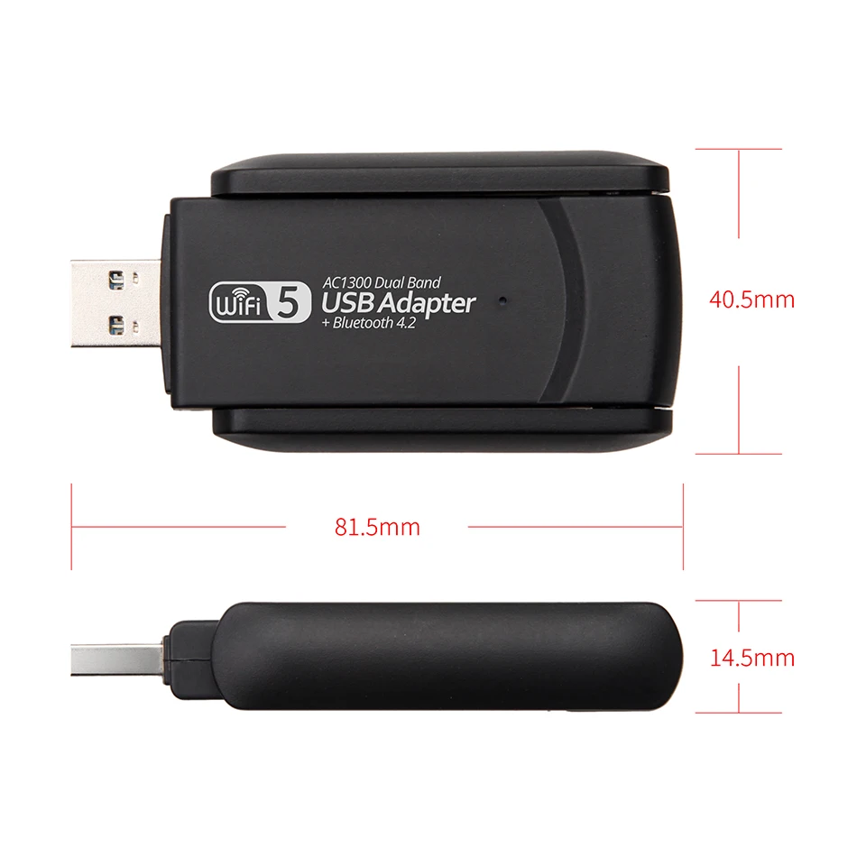PC용 리시버 네트워크 카드 송신기, 1300M USB 와이파이 + 블루투스 호환 4.2 어댑터, 5G 무선 USB 와이파이 + BT, 2 인 1