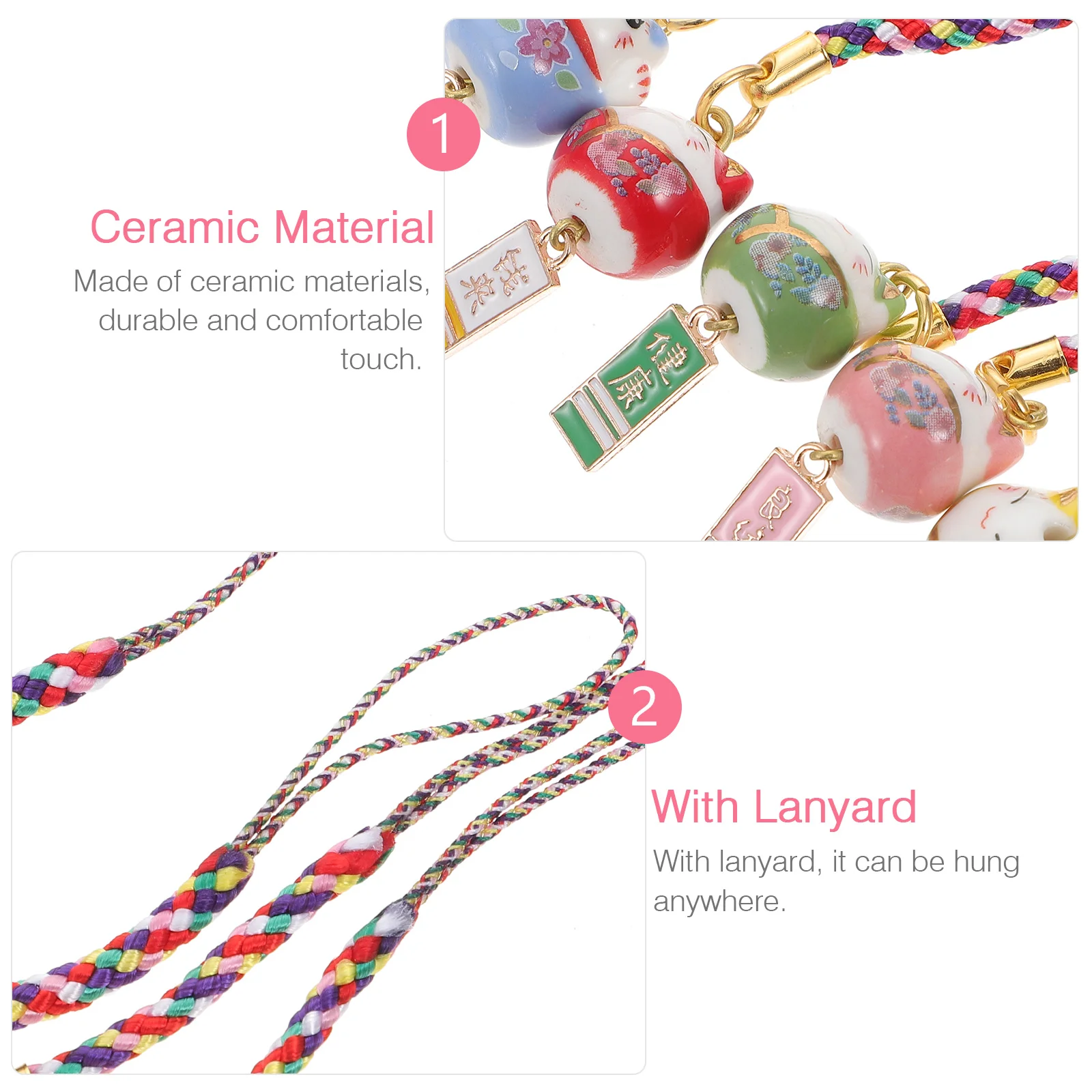 Cell Phone Straps Charms Ceramic Lucky Cat Car Gadgets Decoration Telephone Hanging Pendant Rope