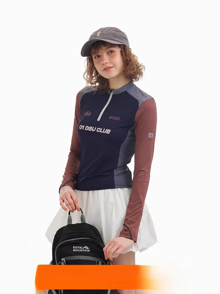 

Женская приталенная футболка DSU2026 с длинным рукавом, на молнии, быстросохнущая, для велоспорта, спортивная, с цветными блоками, круглый вырез