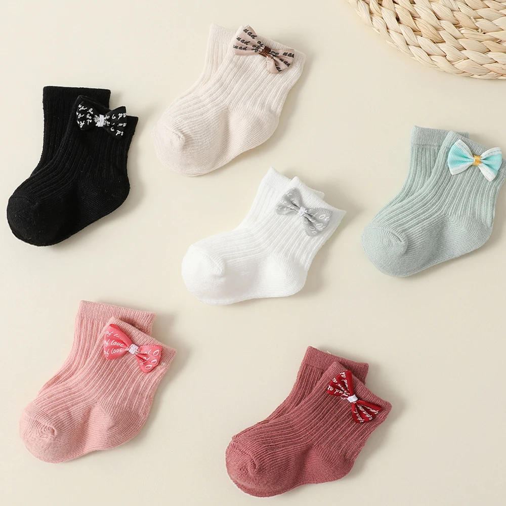 0-3years Old Baby Girl Cotton Breathable Princess Socks with Bow Decorations Suitable for All Seasons Children Knit Socks Set