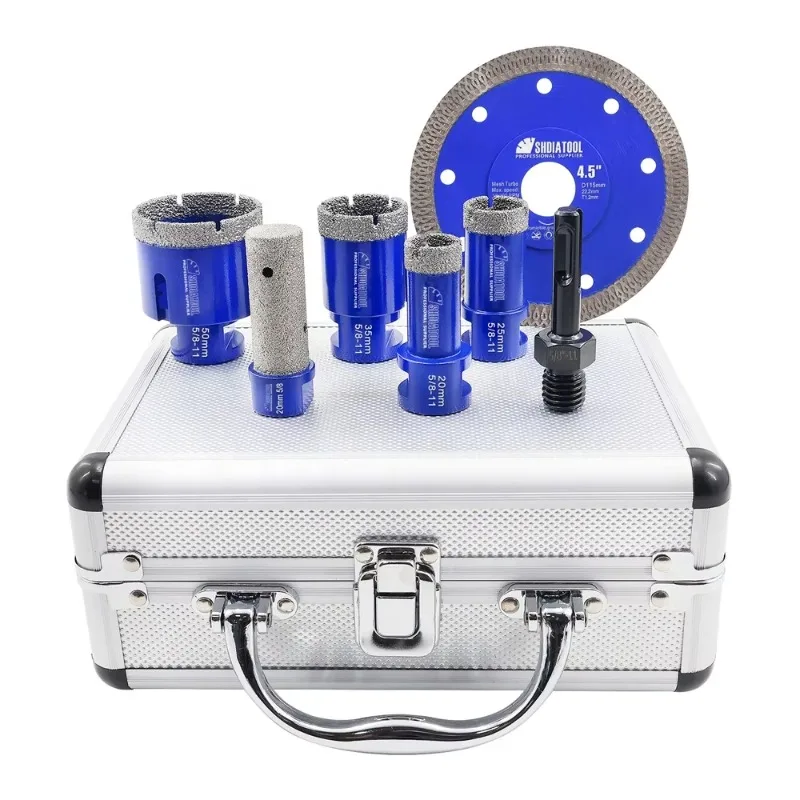 1set/6pcs M14 Thread Diamond Drill Bits Set Hole Saw Hole Cutter Kit with Box 20+25+35+50mm+20mm Finger Bit+115mm Saw Blade