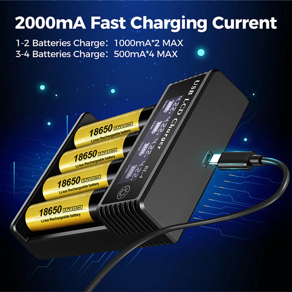 USB LCD Battery Smart Charger 1/2/4 Slots Dual For 18650 3.7V Rechargeable Lithium Battery For 1.2V NI-MH AA / AAA Battery - view 2