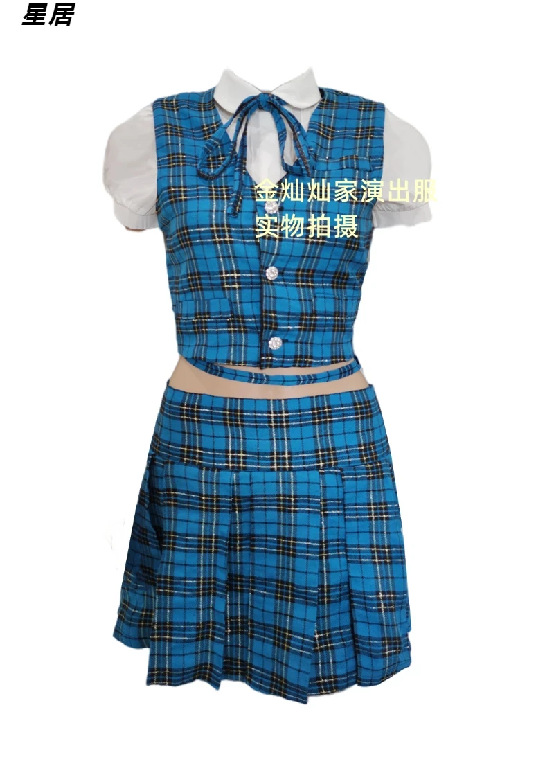 Kpop Korean Singer Concert Jazz Dance Sexy Plaid Vest Crop Tops Mini Pleated Skirt Women Rave Outfits Stage Performance Costume