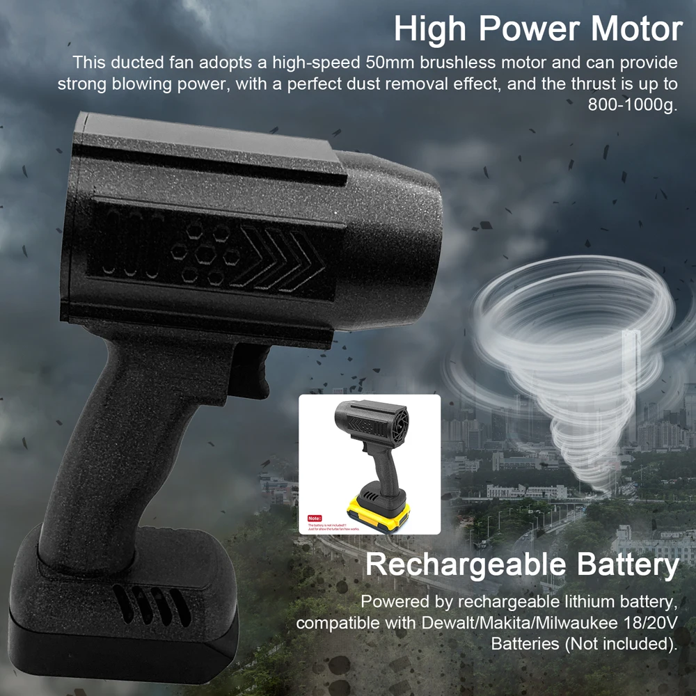 

Professional 1000g Thrust Air Blower 50mm Ducted Brushless Fan Milwaukee Battery Handheld Dust Cleaner for Auto Detailing & PC
