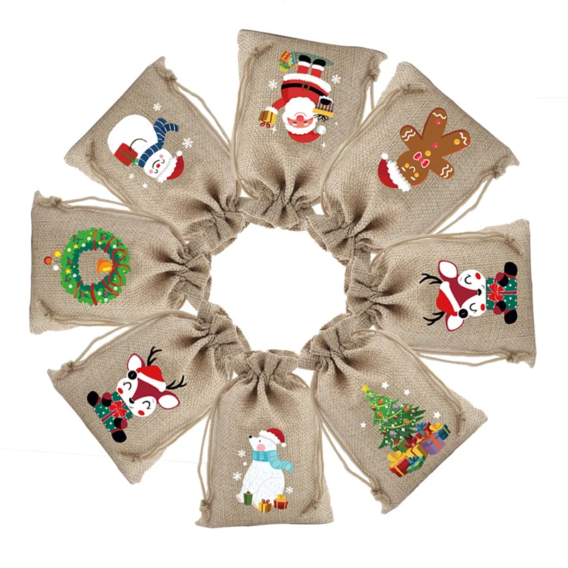 5Pcs/Lot Natural Jute Bags 10x14 13x18cm Christmas Drawstring Pouches Gift Bag Nice Candy Bracelet Jewelry Packaging Bags