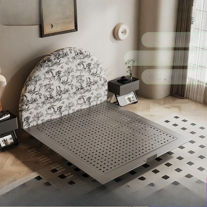 

Medieval French light luxury new small apartment flush edge master bedroom double carbon steel bed cream style children's