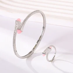2025 New Cute Women Fashion Bracelet & Ring Set Candy color stone Simple Open Cuff Bangle Ring Arab Middle Eastern Jewelry Set