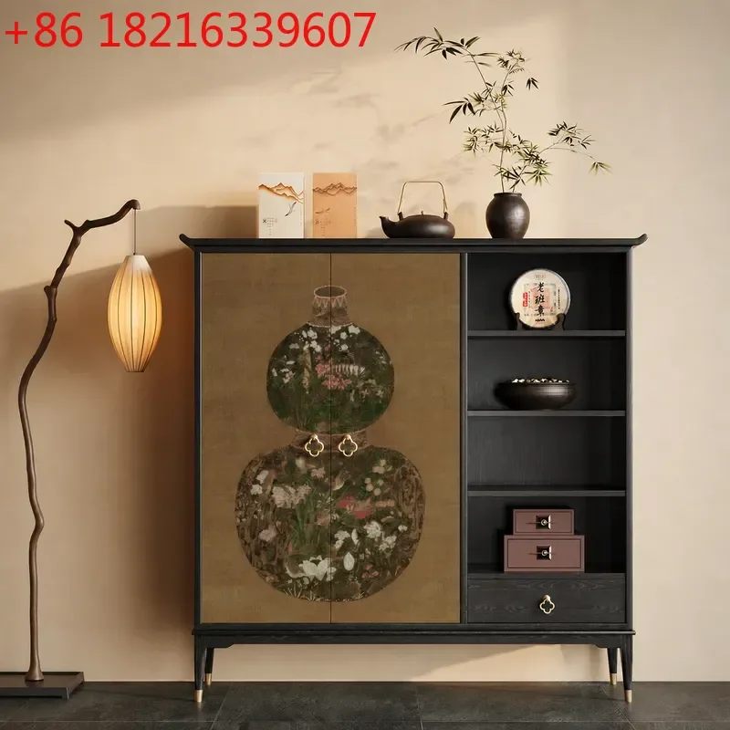 YAONew Chinese Style Solid Wood Dining Sideboard Living Room Wall Mounted Tea Storage Cabinet Song Dynasty Aesthetic Entryway