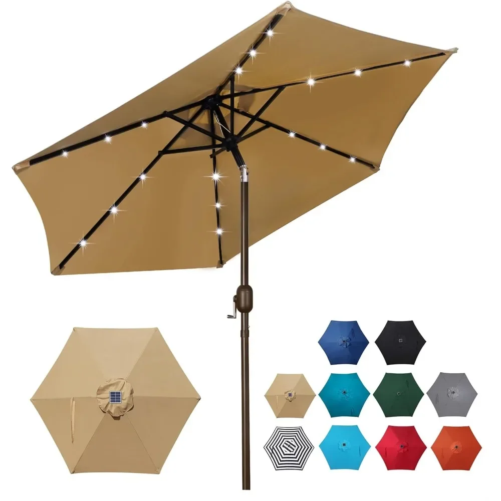 

7.5 ft Solar Umbrella, 18 LED Lighted Patio Umbrella, Table Market Umbrella Deck, Backyard, Pool and Beach