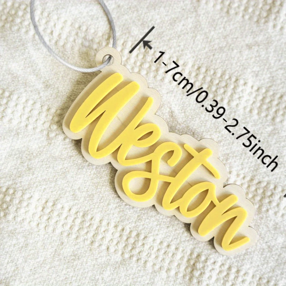 Custom Acrylic Wood Name Keychain - Personalized letter and number jewelry for bags, backpacks and water bottles - Lovely rectan