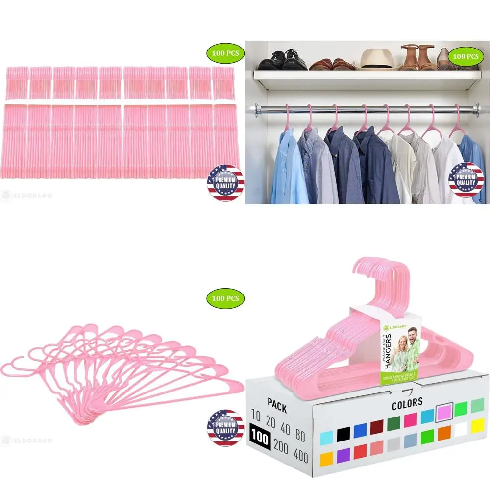 

Light Pink 100-Pack Plastic Hangers for Adult Clothing: Ideal for Shirts, Blouses, T-Shirts, Dresses, and Suits