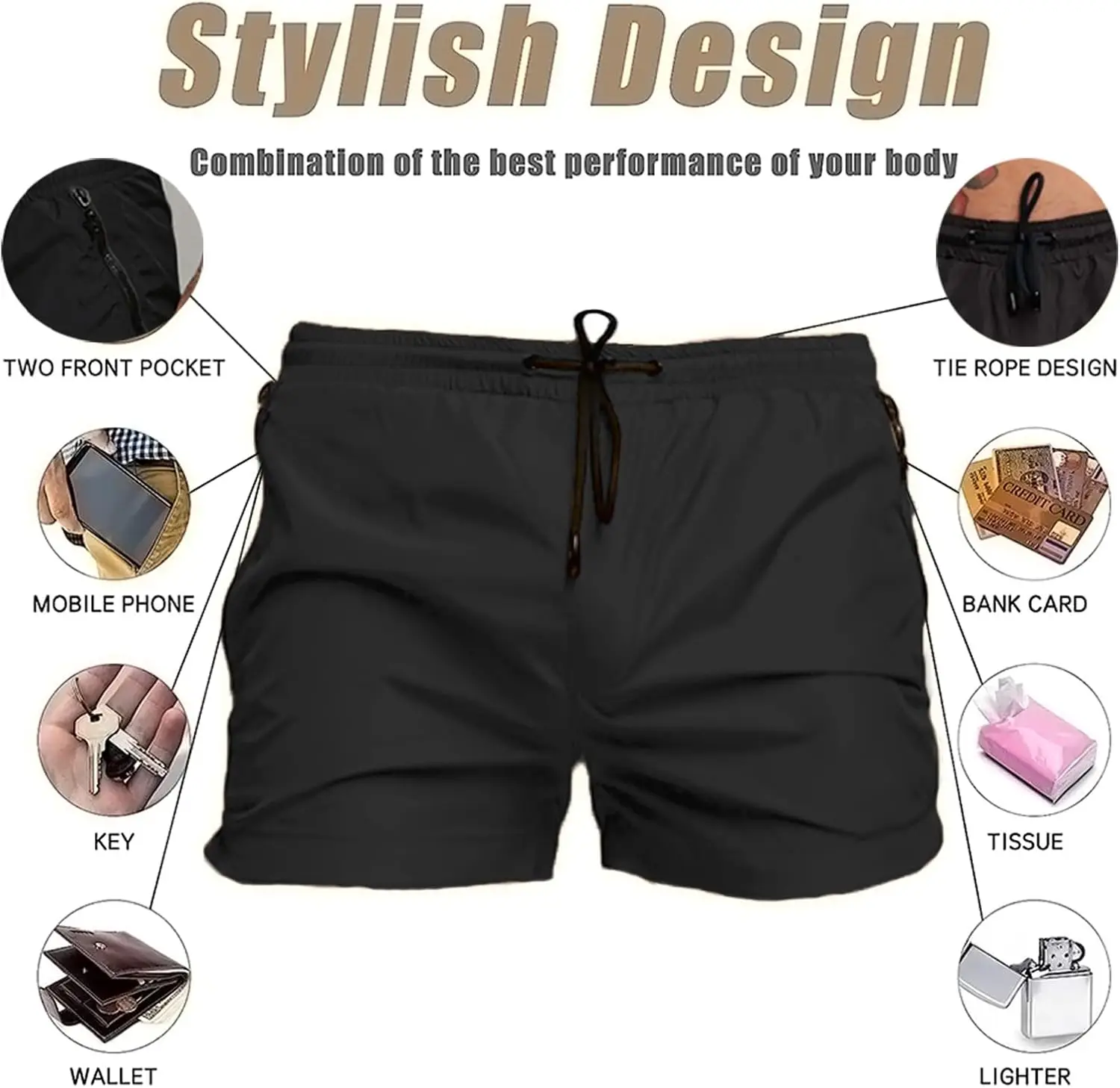 Mens Swim Trunks Quick Dry Swimwear Zipper Pockets, Swim Shorts With Mesh Lining