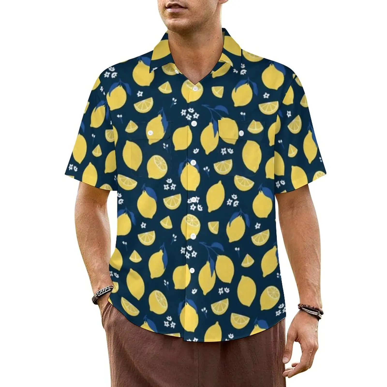 Hawaiian Shirt Beach Yellow Fruit Print Blouses Lemon Vintage Casual Shirts Men Short Sleeves Y2K Funny Plus Size 5XL 6XL Top