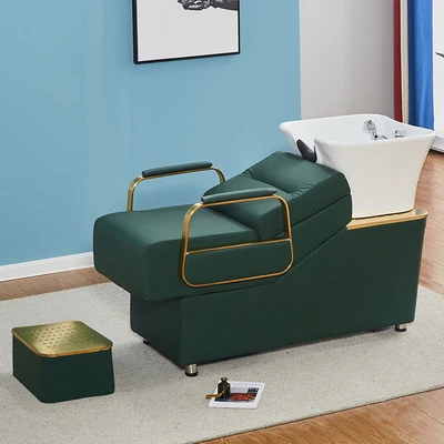 Cama de champú de masaje eléctrico, equipo de peluquería, unidad de lavado de espalda, muebles de salón, silla de champú con lavabo