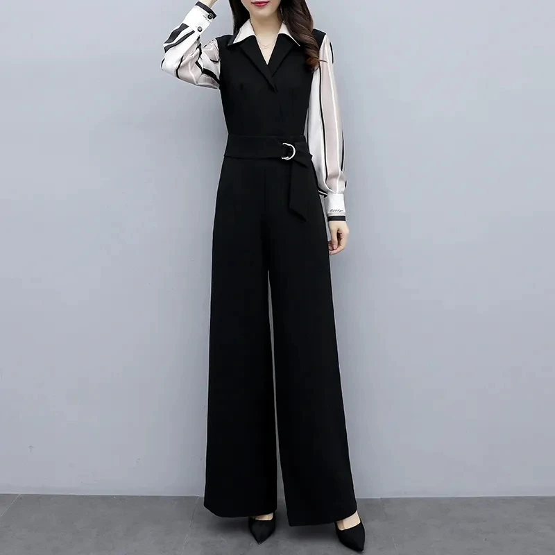 Spring Summer Women Jumpsuit New Korean Fashion Casual Romper Playsuit Office Ladies Slim Long Sleeve Waist Legs Pants Outfit