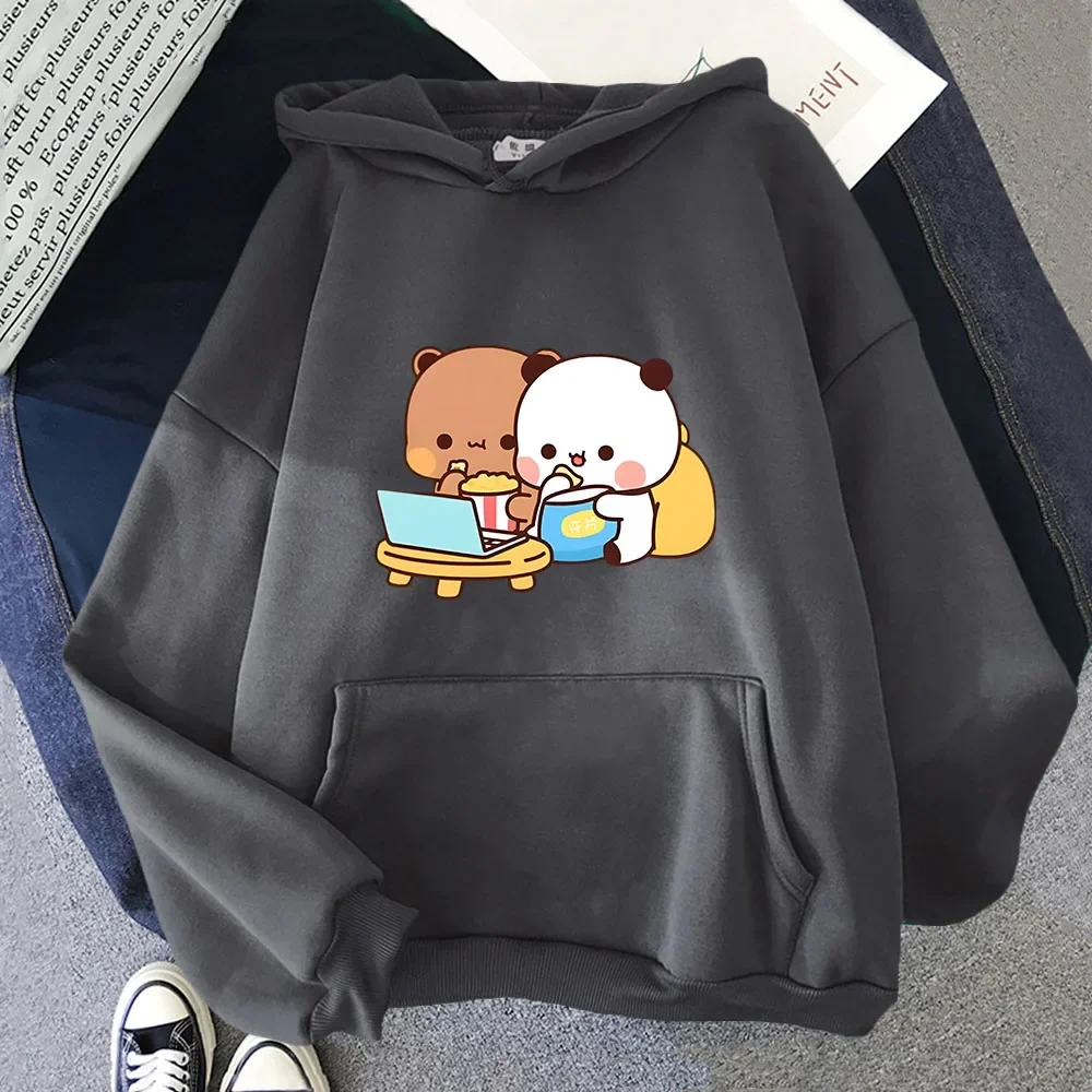 DuDu and BuBu Watching Movie Together Hoodies Cute Panda Bear Sweatshirts Men's Tops Korean Styele Clothes Winter Clothes Women
