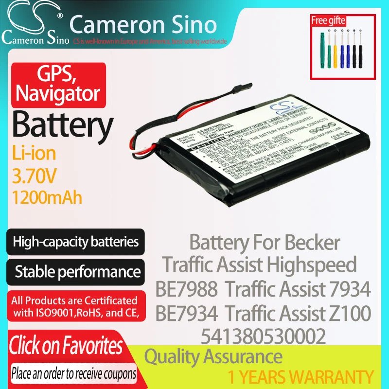 CameronSino Battery for Becker Traffic Assist Highspeed 7934 BE7934 BE7988 fits Becker 541380530002 GPS, Navigator battery 3.70V