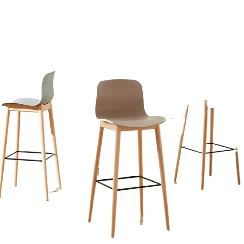 

Nordic simple and fashionable milk tea shop bar solid wood backrest bar table negotiation reception thickened high stool high