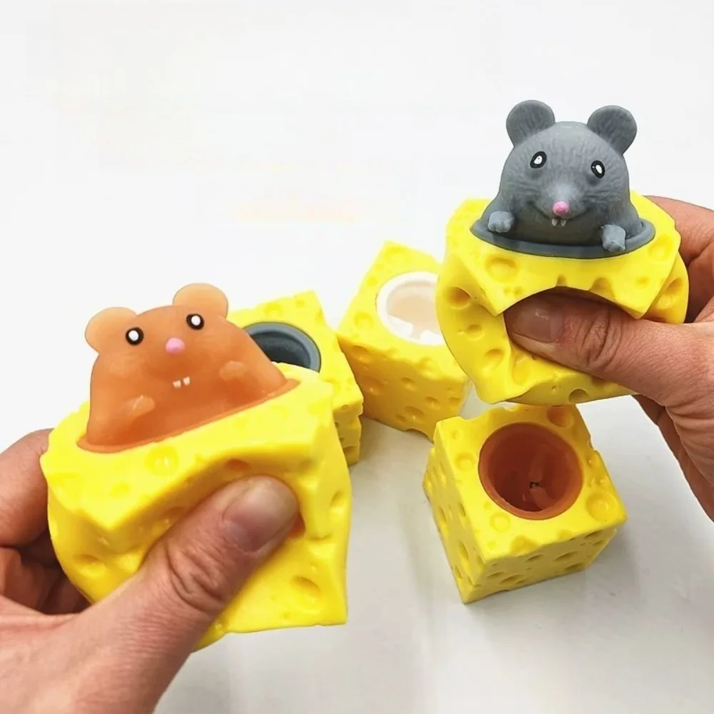 Squishy Toy Mouse Cheese Squeeze Fidget Stress Relief Slow Rising Prank Whack Mole Game Funny Kids Adults Sensory Party Novelty