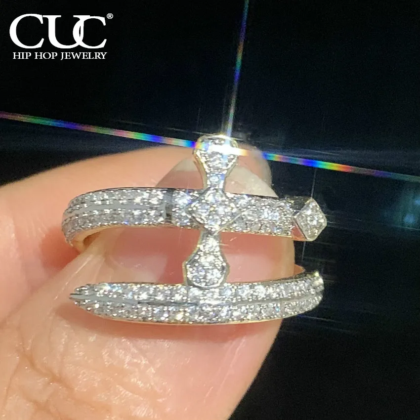 

CUC Opened Cross Sword Ring Micro Paved Out Cubic Zirconia Adjustable Vintage Ring Punk Hip Hop Jewelry For Men Women