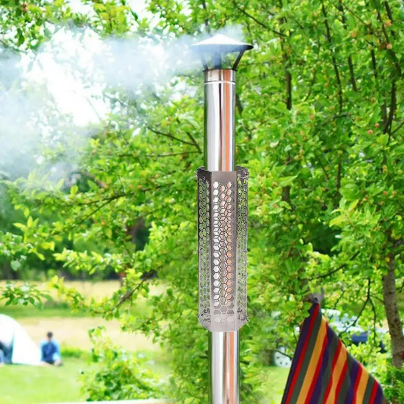 Tent Stove Pipe Mesh Pipe Hexagonal Spark Arrestor Anti-Scald Chimney Pipe Lightweight Chimney Tube Filter Chimney Rain Cap For