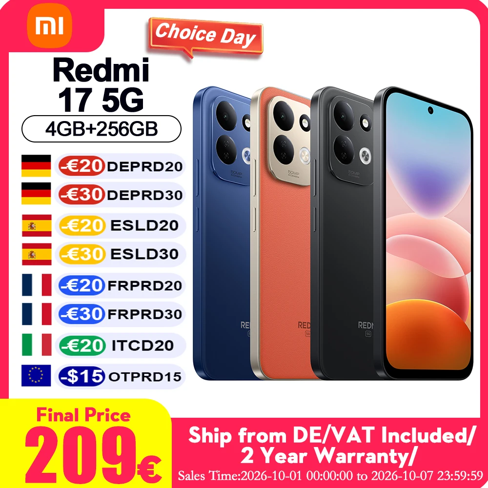 Versione Globale Redmi 17 5G Telefoni Cellulari NFC Sistema Fotocamera Doppia AI da 50MP Batteria da 7500mAh Smartphone Snapdragon 4 Gen 5 con 5G