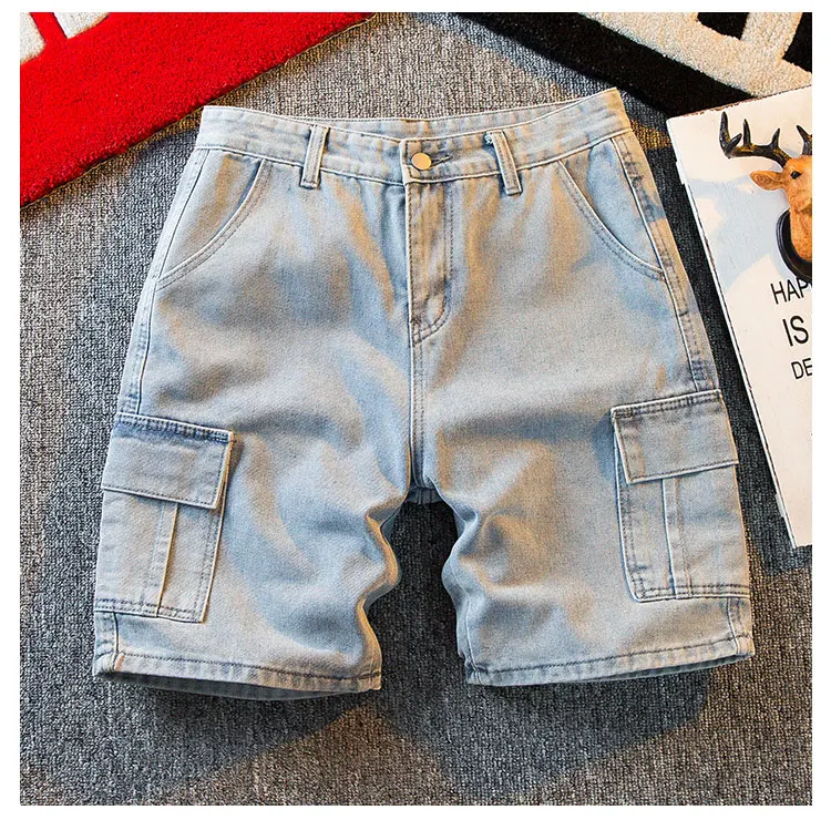 

Мужские джинсовые шорты, повседневные свободные однотонные шорты из денима в стиле хип-хоп, модель B16 в Корейском стиле на лето, 2024